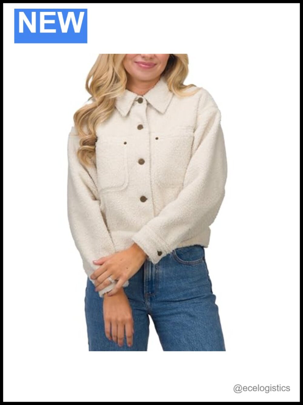 Women's Soft Sherpa Fleece Trucker Jacket Cropped Button